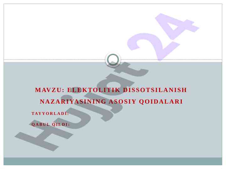 Elektolitik dissotsilanish nazariyasining asosiy qoidalari