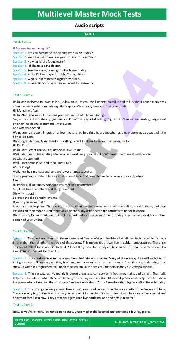 Multilevel master mock tests structure and exercises
