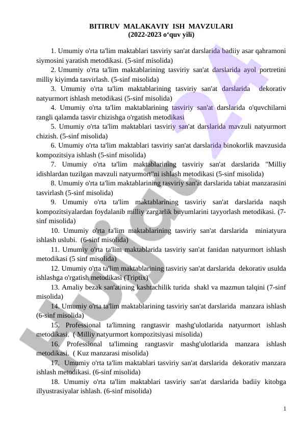 Tasviriy san'at darslarida o'qitish metodikasi
