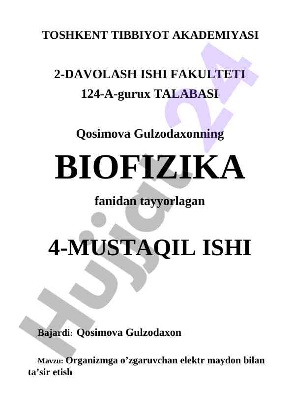 Organizmga o’zgaruvchan elektr maydon ta’siri