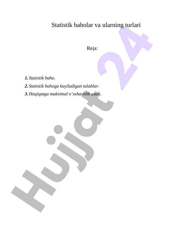 Statistik baholar va ularning turlari