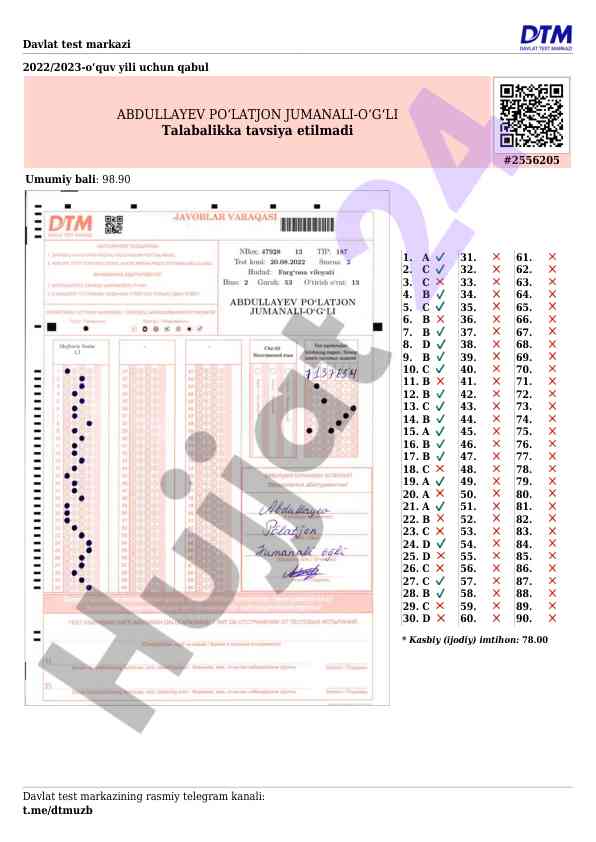 2022/2023 o‘quv yili davlat test natijalari