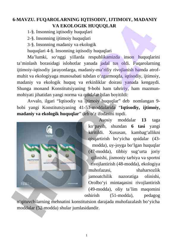 Fuqarolarning iqtisodiy, ijtimoiy, madaniy va ekologik huquqlari