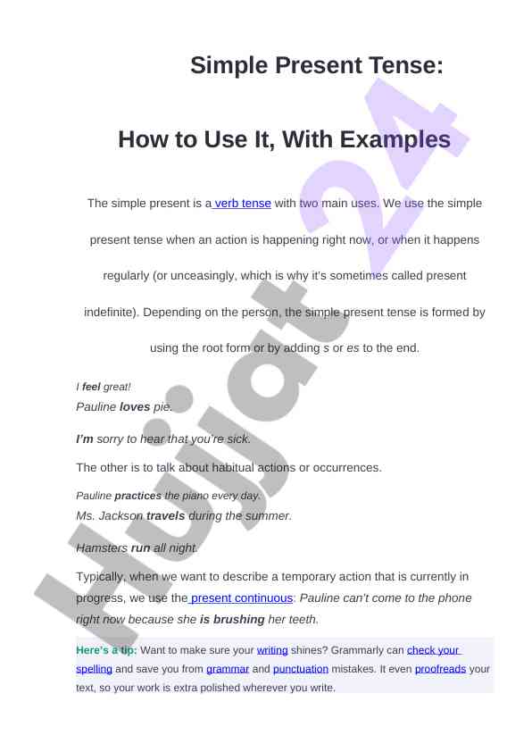 Simple present tense explanation and examples
