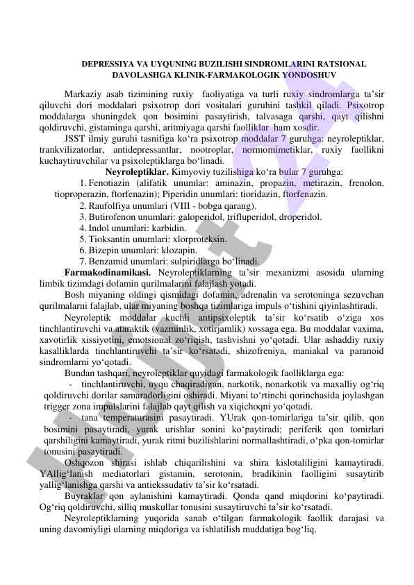 Depressiya va uyqu buzilishi sindromlari davolash