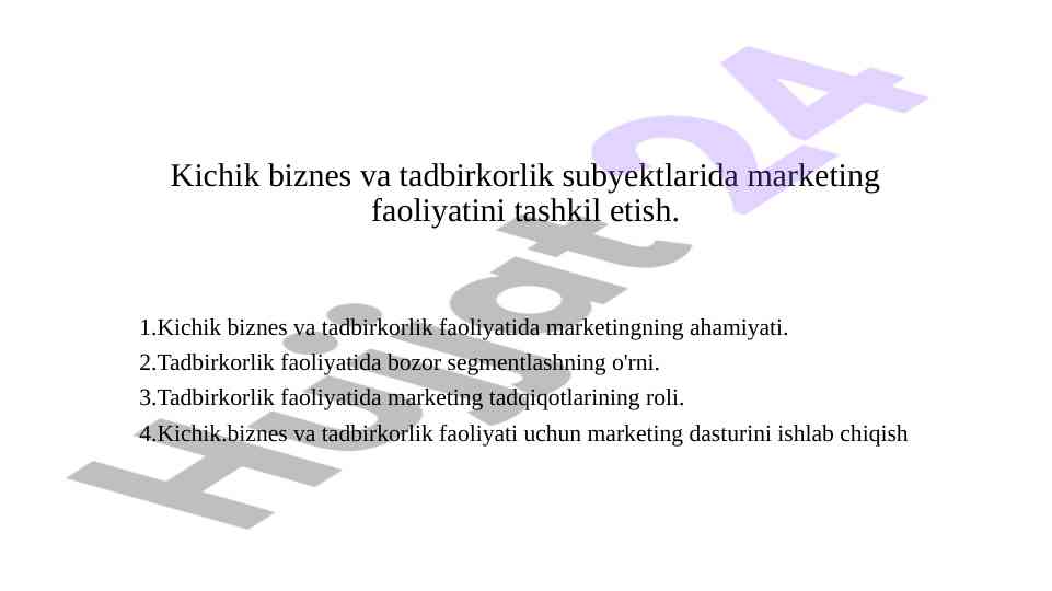 Marketing faoliyatini tashkil etish bo'yicha tadqiqot