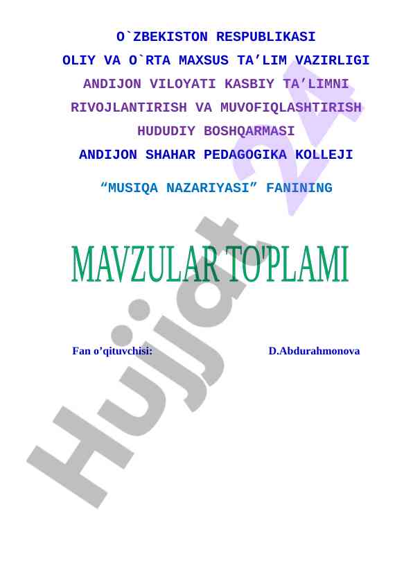 Musiqa nazariyasi va san’atning mazmuni