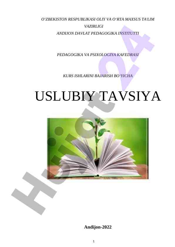 Kurs ishlarini bajirish bo'yicha usuliy tavsiya