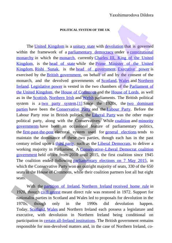 Political system of the united kingdom overview