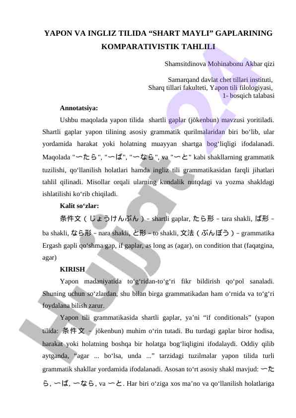 Yapon va ingliz tilida shart mayli gaplarini tahlil