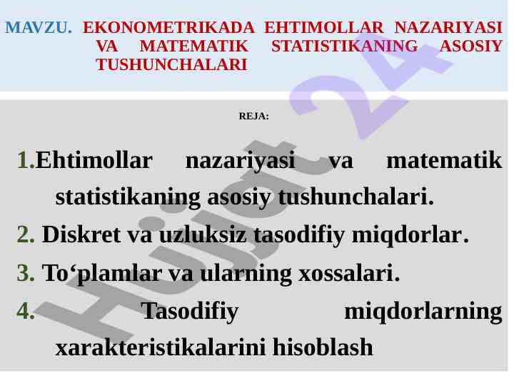 Ehtimollar nazariyasi va matematik statistika