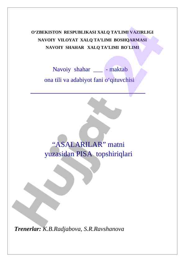 Asalarilar haqida ma'lumot va topshiriq