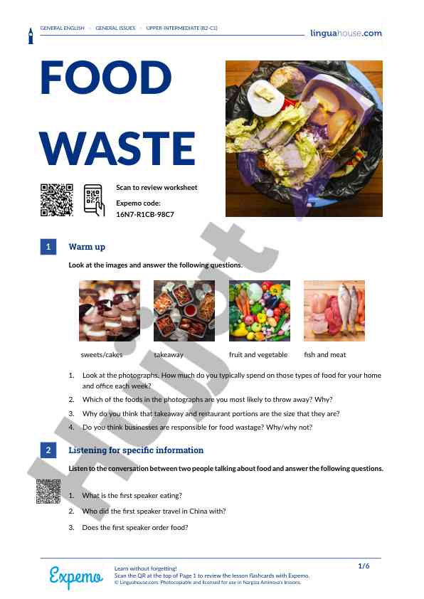 Food waste discussion and listening practice