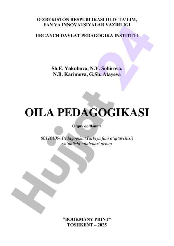 Oila pedagogikasi o‘quv qo‘llanma