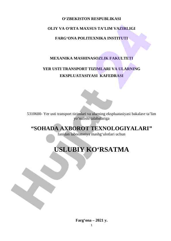 Sohada axborot texnologiyalari laboratoriya mashg‘ulotlari