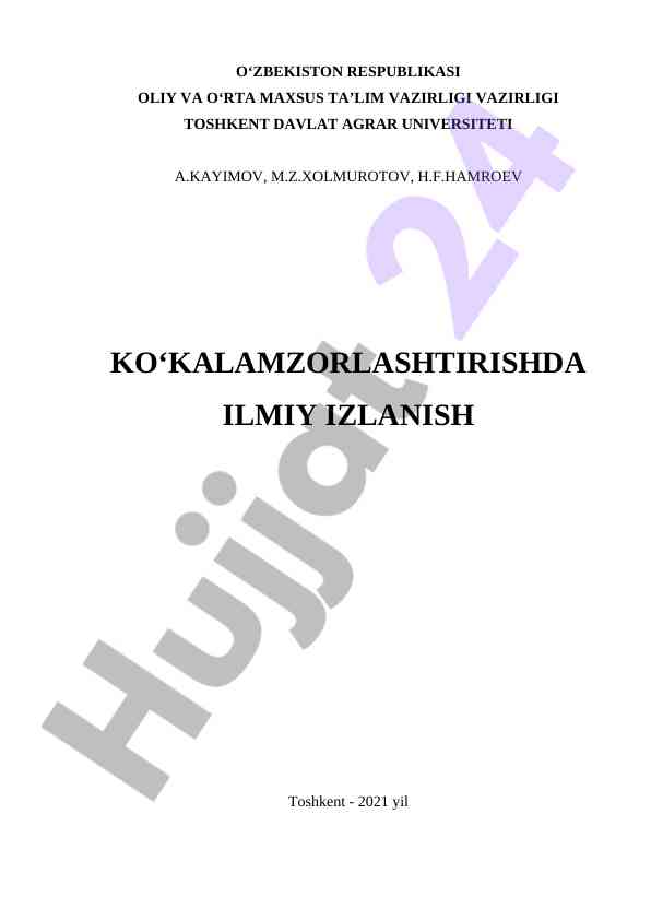 Ko‘kalamzorlashtirishda ilmiy izlanish qo‘llanmasi