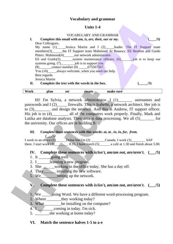 Vocabulary and grammar units 1-4 overview