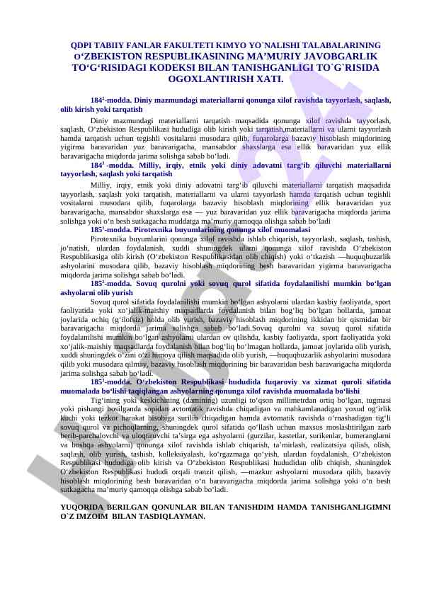 O‘zbekiston respublikasi ma'muriy javobgarlik kodeksi