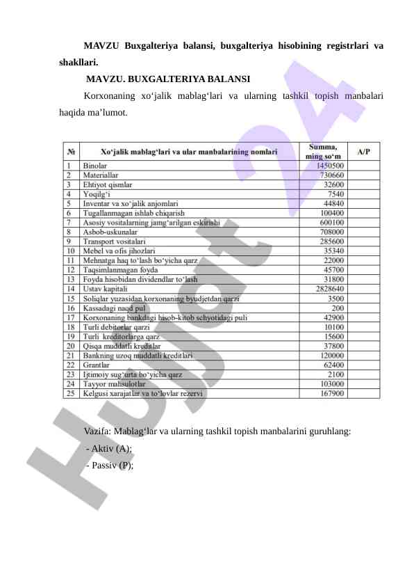 Buxgalteriya balansi va hisob registrlari