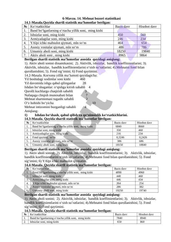 Mehnat bozori statistikasi va analizi