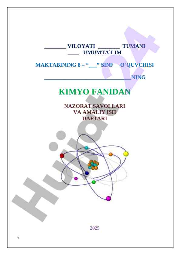 8 snf kimyo nazorat ishi  daftari 2025