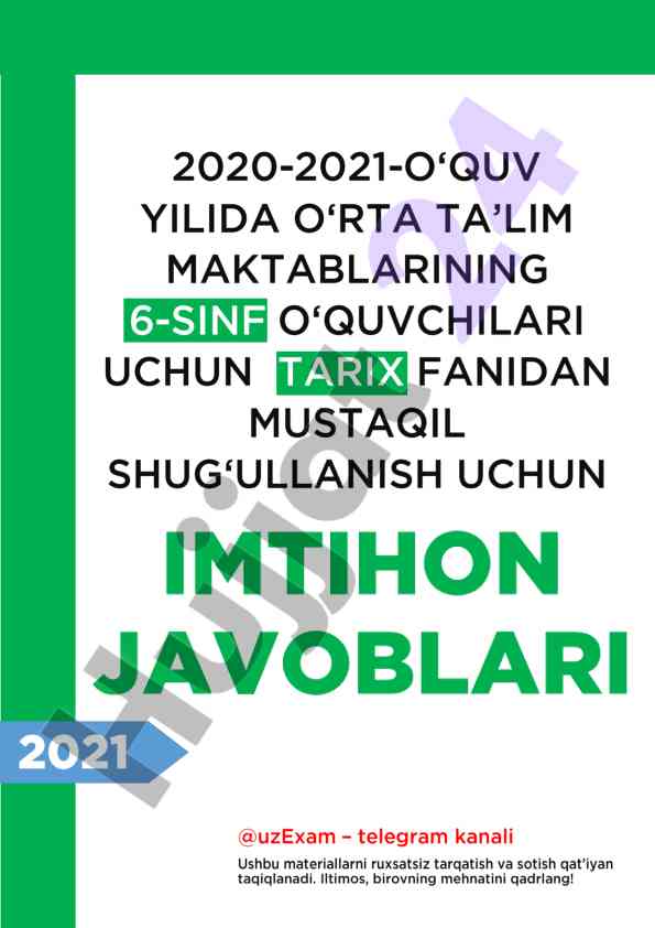6-sinf o‘quvchilari uchun tarix fanidan mustaqil ish
