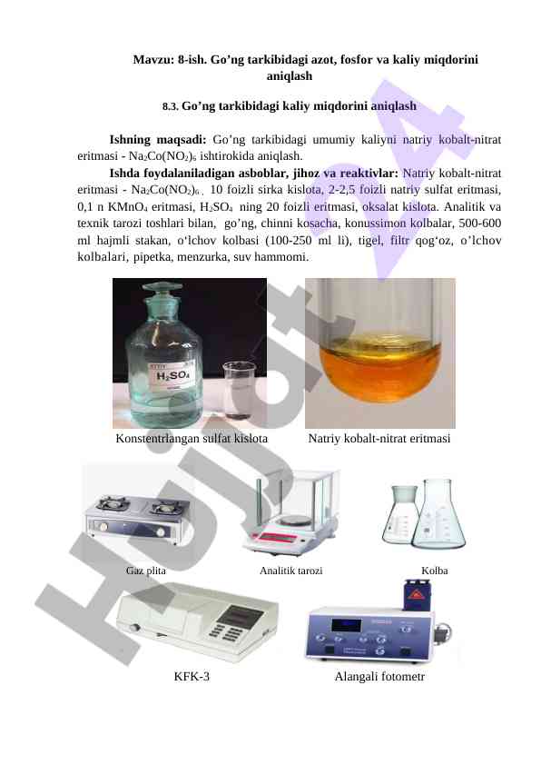 Go’ng tarkibidagi kaliy miqdorini aniqlash usullari
