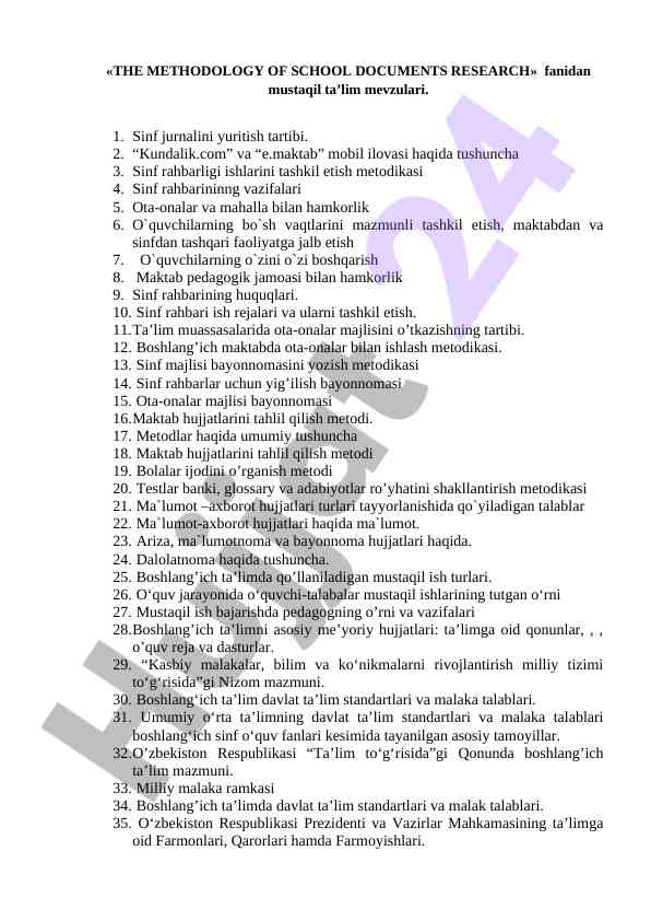 Metodika maktab hujjatlarini tahlil qilish