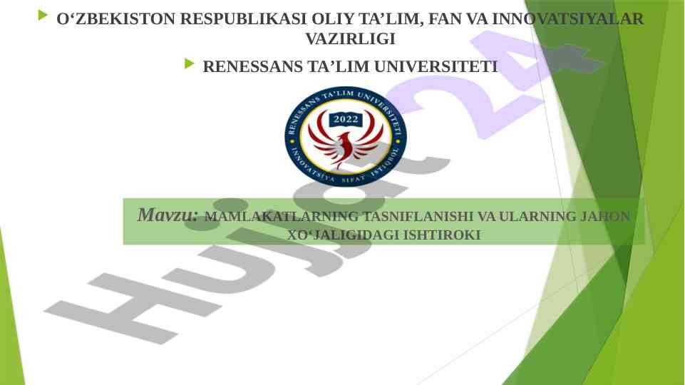 Mamlakatlarning tasniflanishi va jahon iqtisodiyotida ishtiroki