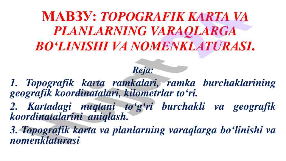 Topografik karta va planlarning nomenklaturasi