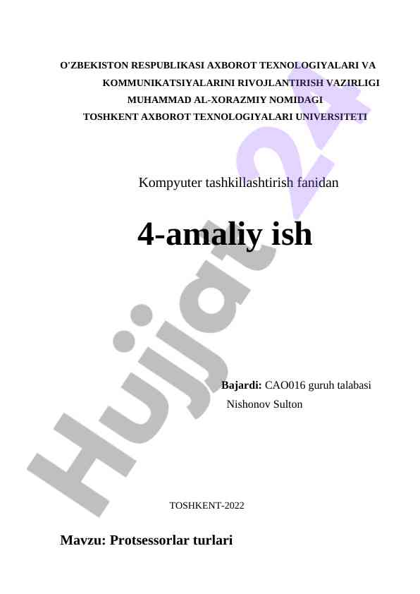Protsessorlar turlari va ularning arxitekturasi
