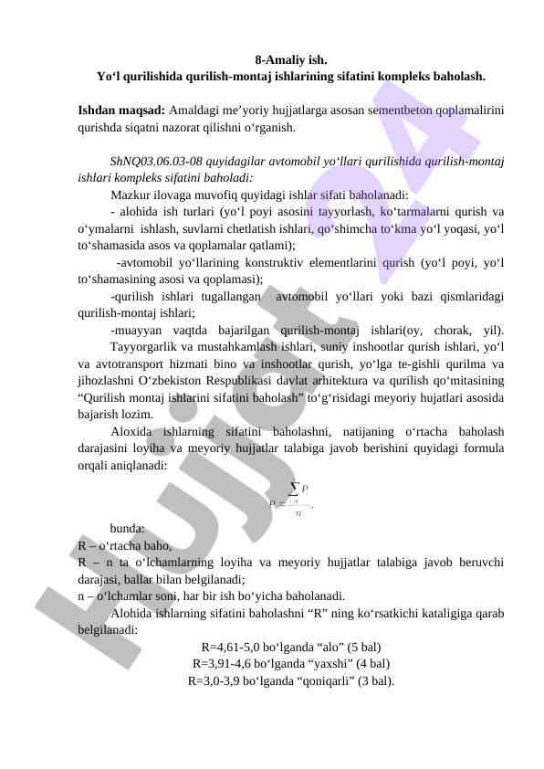 Qurilish-montaj ishlarining sifatini baholash