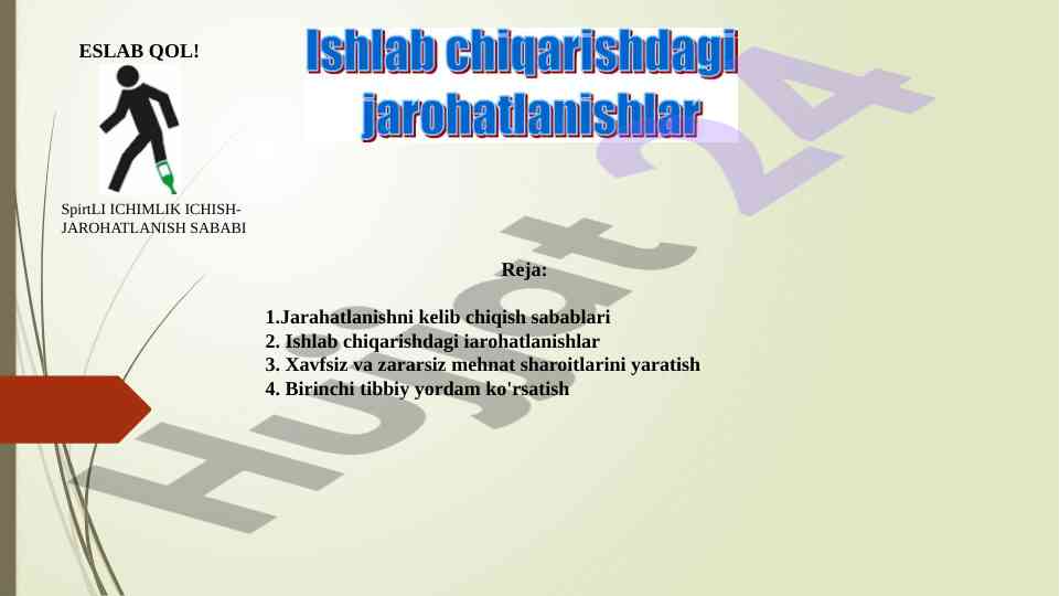 Spirtli ichimliklar va jarohatlanish sabablari