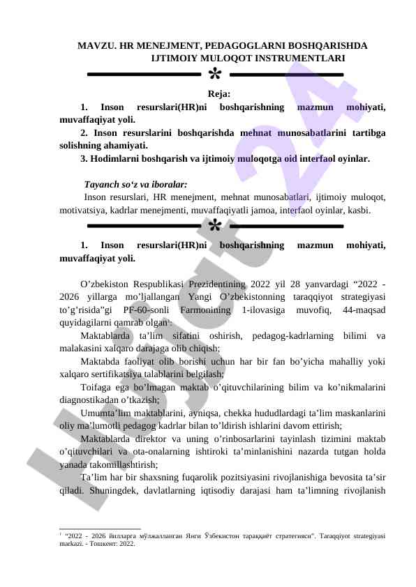 Hr menejment va pedagoglardi boshqarishda ijtimoiy muloqot