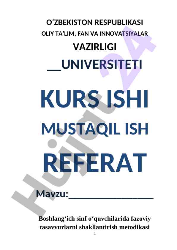Boshliq Sinf O‘quvchilarida Fazoviy Tasavvurlar