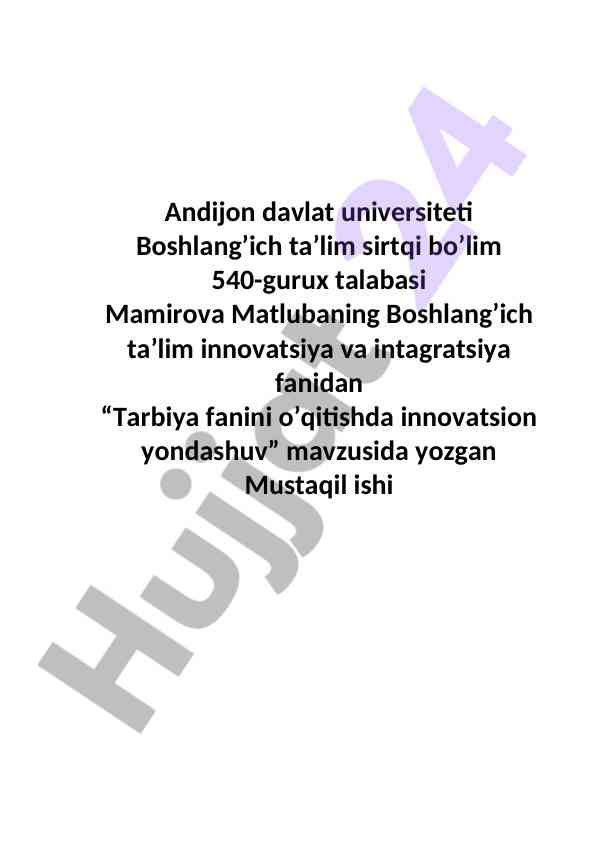 Innovatsion yondashuvda tarbiya fanini o‘qitish