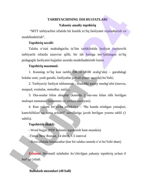 Maktabgacha ta'lim faoliyatini rejalashtirish