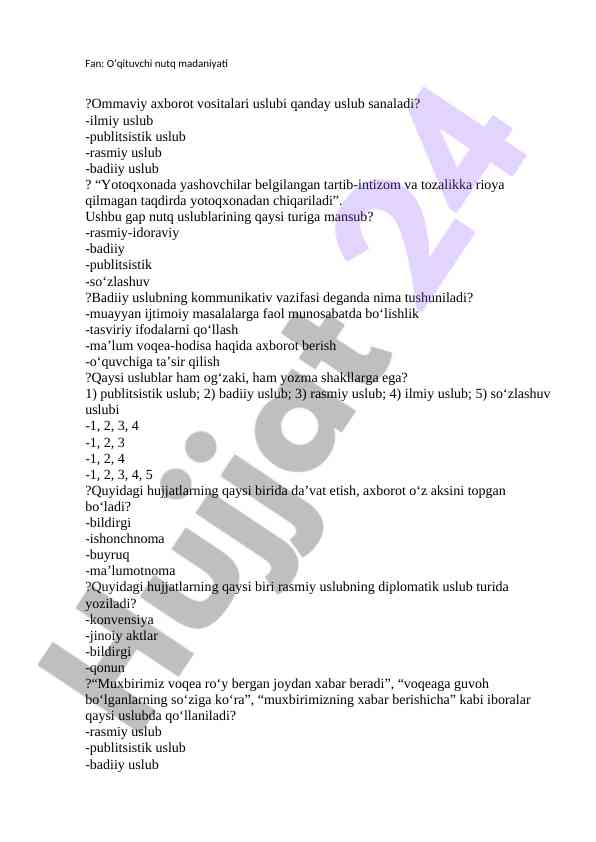 O’qituvchi nutq madaniyati va uslublar tadqiqi