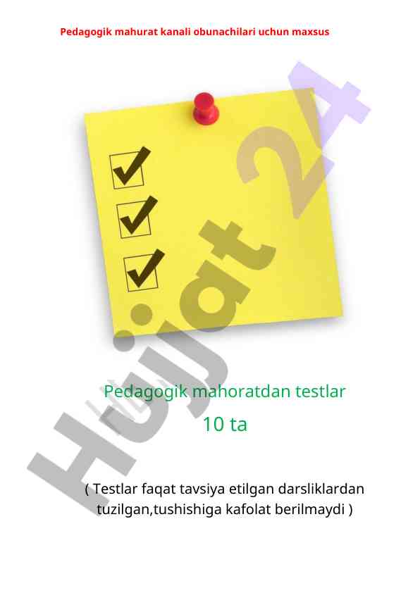 Pedagogik Mahoratdan Testlar 10 Ta