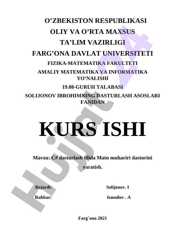 C# dasturlash tilida matn muhariri dasturini yaratish
