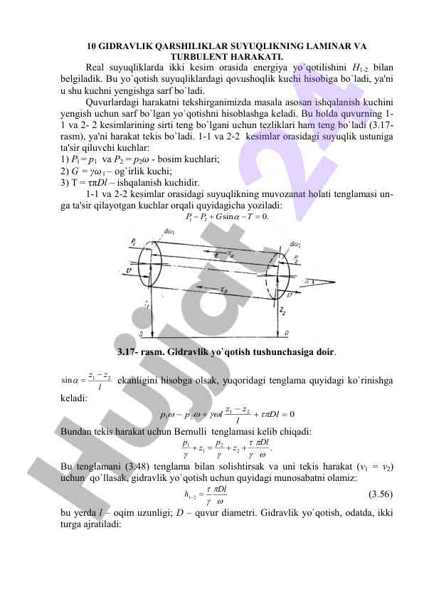Gidravlik qarshiliklar suyuqlikning harakati