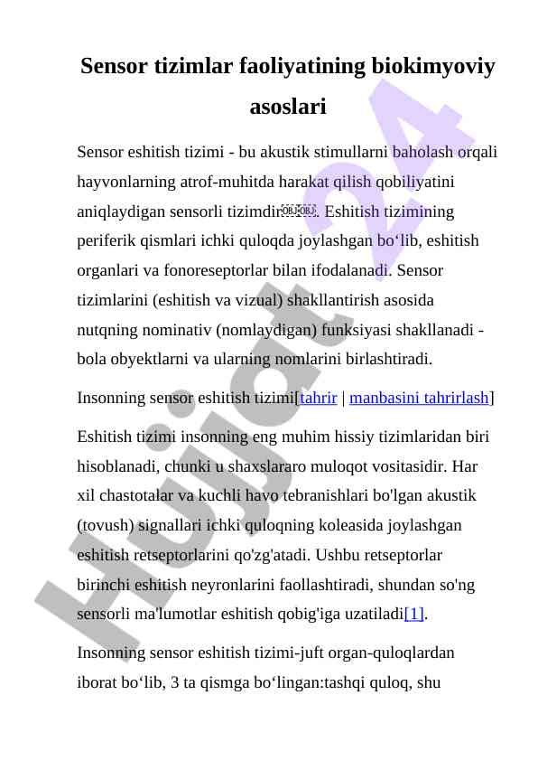 Sensor eshitish tizimlari faoliyatining biokimyoviy asoslari