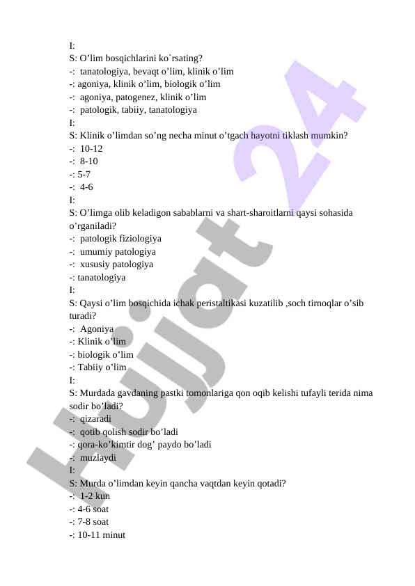 O’lim turlari va hayotni tiklash davrlari testi