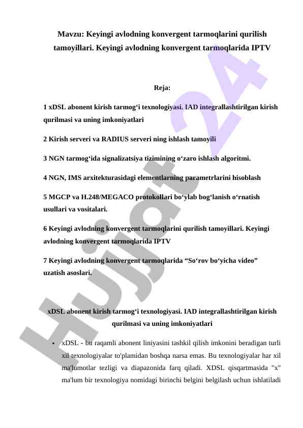 Keyingi avlod konvergent tarmoqlarini qurilish tamoyillari