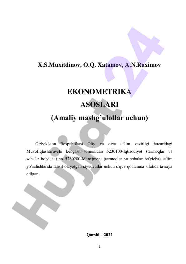 Ekonometrika asoslari o'quv qo'llanma