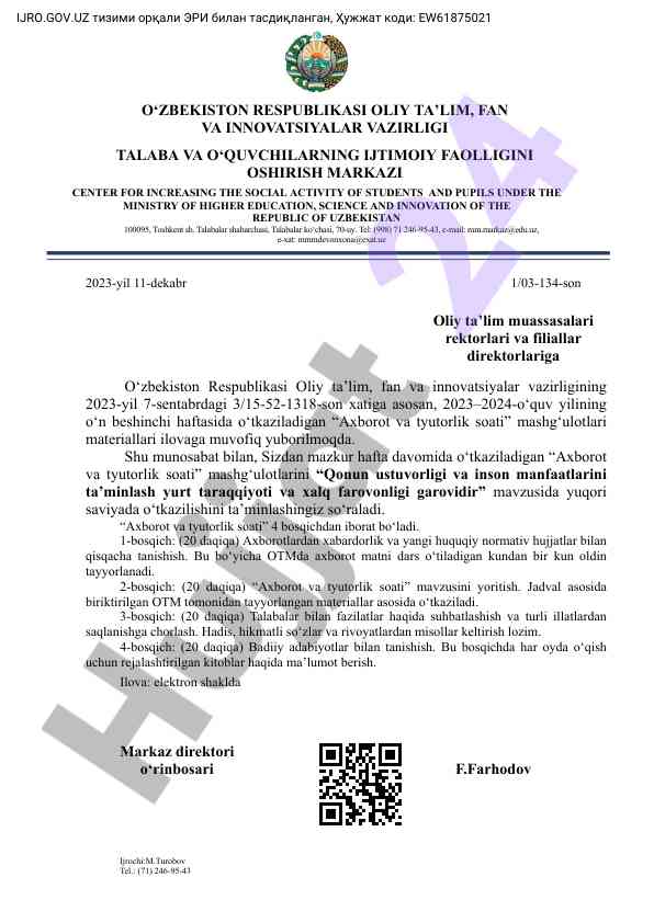 Axborot va tyutorlik soati mashgulotlari