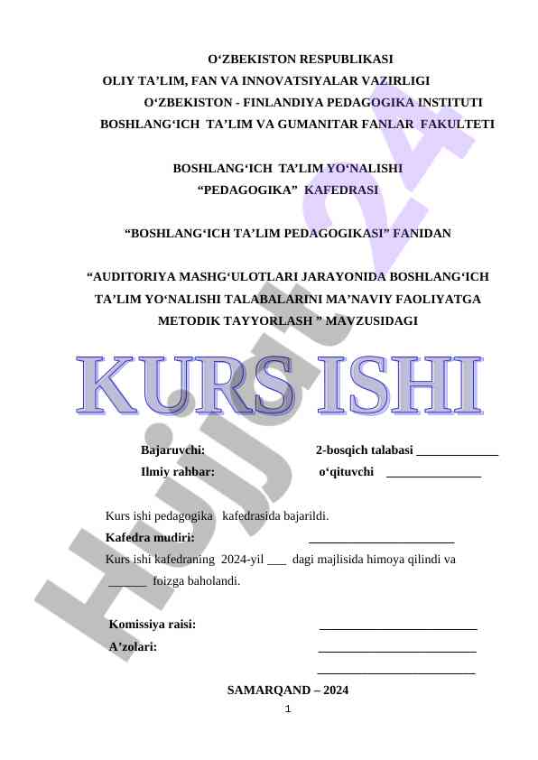 Boshlang‘ich ta’lim pedagogikasi metodikasi