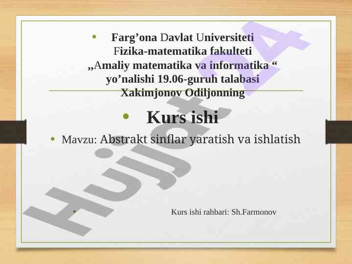 Abstrakt sinflar yaratish va ishlatish mavzusi