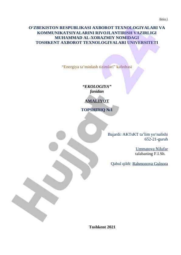 Energiya ta’minlash tizimlari amaliyot topshiriq