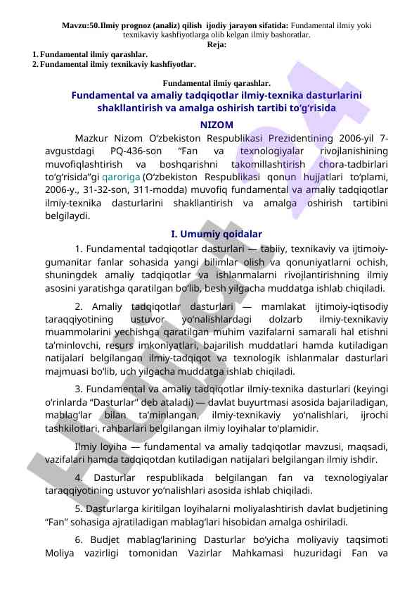Ilmiy prognozlar tahlili jarayoni sifatida